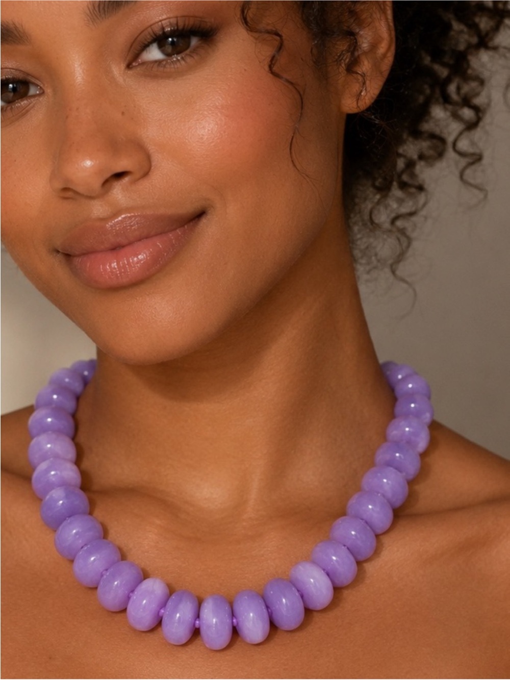 New! Purple Lilac Lavender Dopamine Chunky Resin Bead Statement Necklace